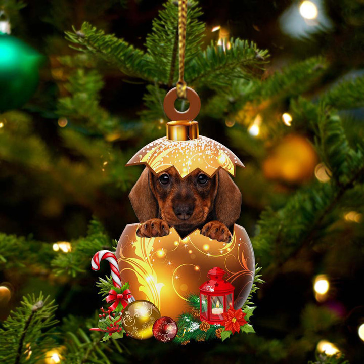 Dachshund in Golden Egg Christmas Ornament, Flat Acrylic Dog Ornament