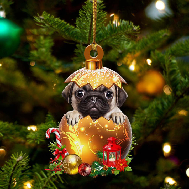 Pug in Golden Egg Christmas Ornament, Flat Acrylic Dog Ornament