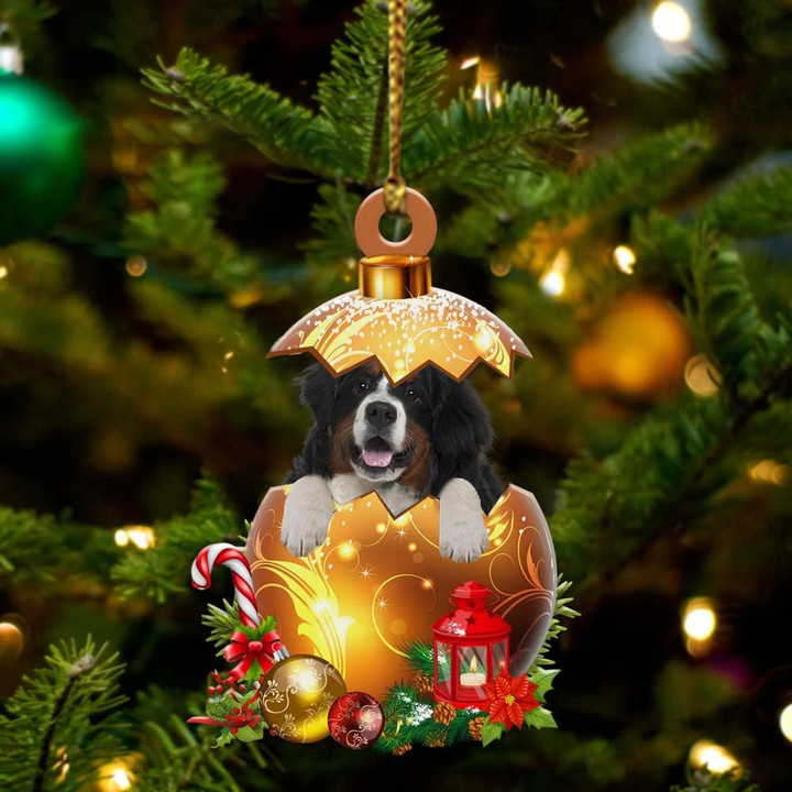 Bernese Mountain In in Golden Egg Christmas Ornament, Flat Acrylic Dog Ornament