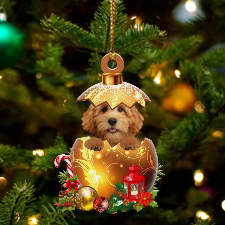 Goldendoodle In in Golden Egg Christmas Ornament, Flat Acrylic Dog Ornament