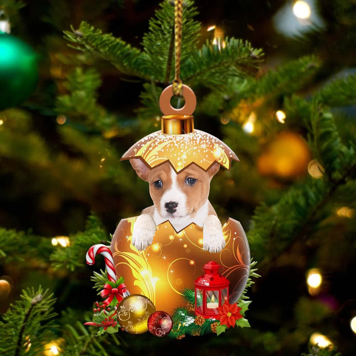 Basenji In in Golden Egg Christmas Ornament, Flat Acrylic Dog Ornament