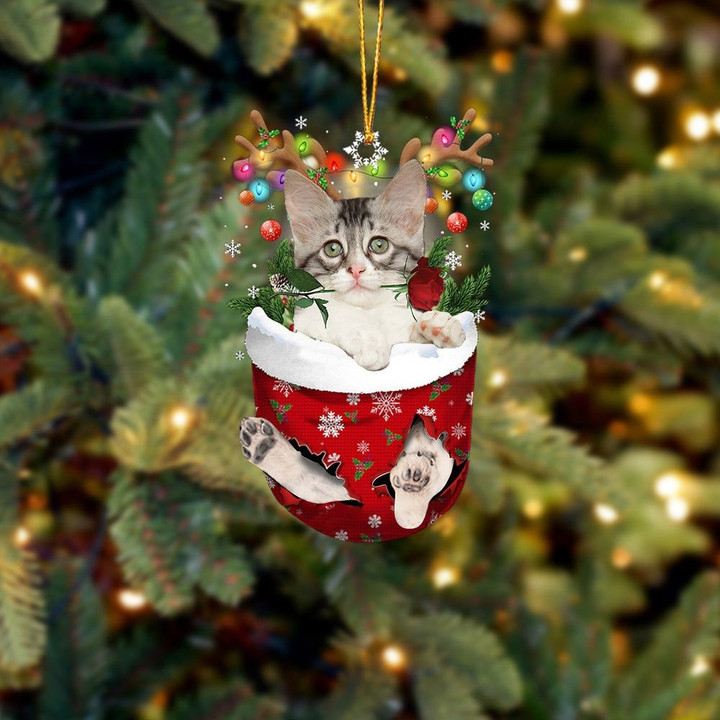 Turkish Angora Cat In Snow Pocket Christmas Ornament Flat Acrylic Cat Ornament