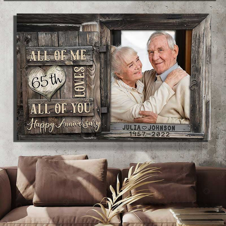 Wedding Anniversary 65th Wall Art for Old Couple, Custom Photo Husband and Wife Couple Canvas