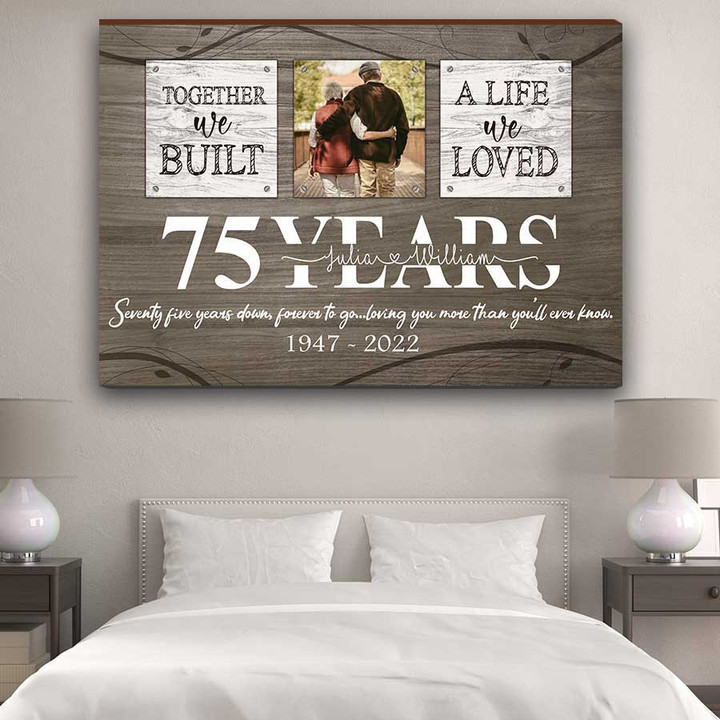 Wedding Anniversary 70th for Old Couple, Custom Photo Parents Couple Canvas for Dad and Mom