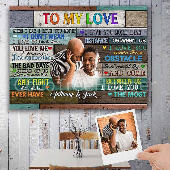 Custom Gay Couple Photo Wall Art - Wedding Engagement Valentines Birthday Gift for Gay Men Friends