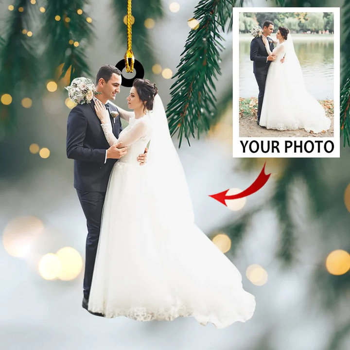 Custom Photo Couple Ornament, Married, Newlywed Couple Christmas Ornament, Gift for Husband and Wife