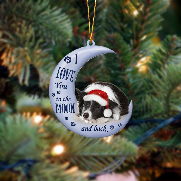 Border Collie I Love You To The Moon And Back Christmas Ornament