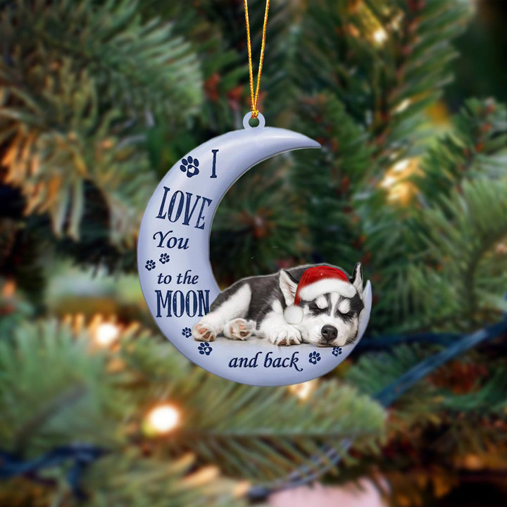 Siberian Husky I Love You To The Moon And Back Christmas Ornament
