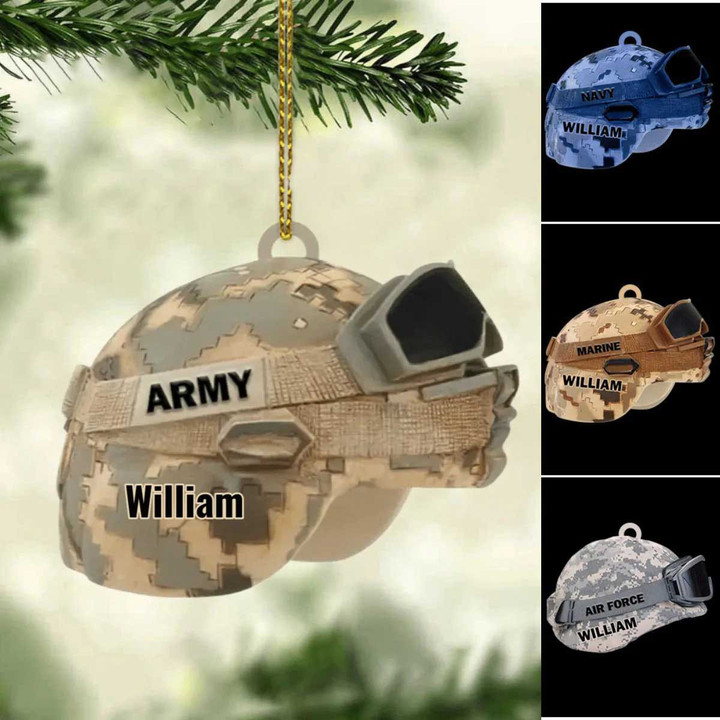 Military Helmet Personalized Cut Ornament Gift For Veteran, Christmas Ornament for Dad Veteran's Day