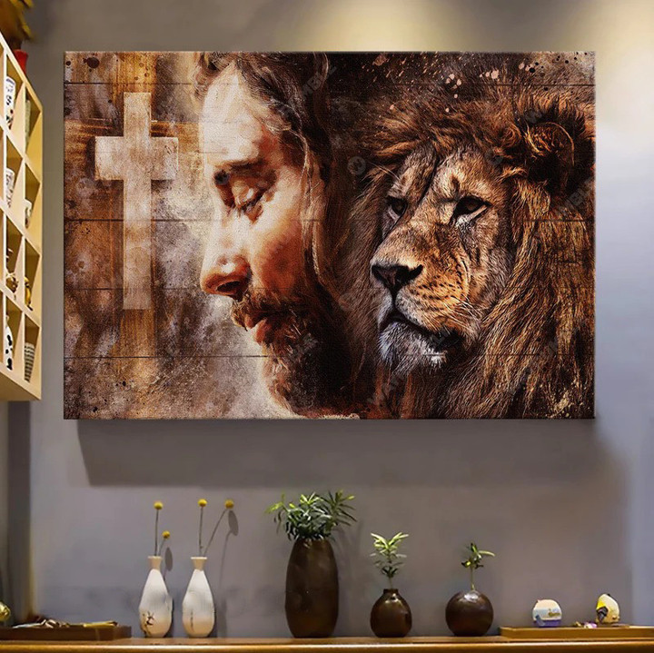 Lion Face The painting of Jesus - Jesus Landscape Canvas Prints for Living Room