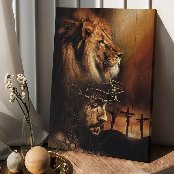 Watercolor lion, The face of Jesus, Crown of thorn, Jesus painting - Jesus Portrait Canvas Prints