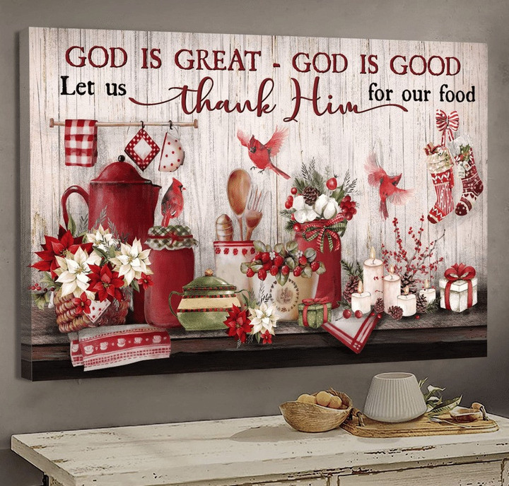 Cardinal Painting God Is Great God Is Good Kitchen Wall Art Canvas for Dining Room