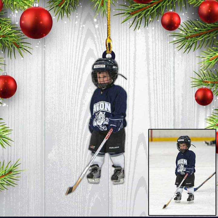 Custom Photo Ice Hockey Son Christmas Ornament, Gift for Son Christmas Gift