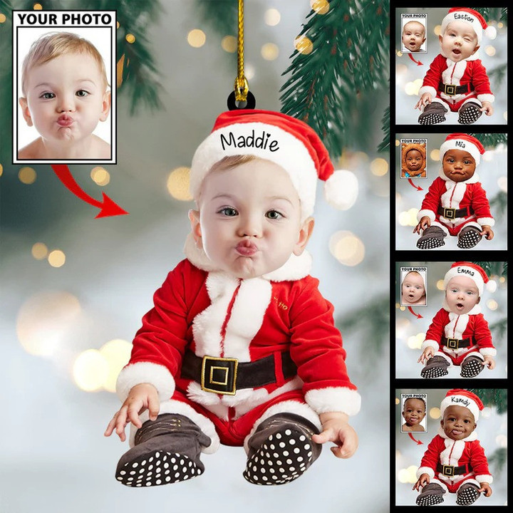 Custom Baby Face Photo First Christmas New Baby Ornament for Tree Decor, Gift for Baby