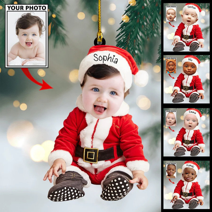 Custom Baby Girl Face Photo First Christmas New Baby Ornament for Family, Gift for Baby