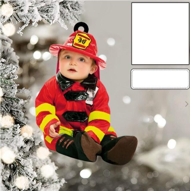Custom Photo Funny Baby's Face Firefighter Christmas Ornament for New baby First Christmas