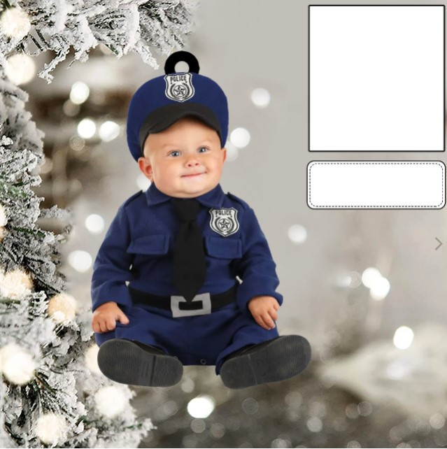 Custom Photo Funny Baby's Face Police Christmas Ornament for New baby First Christmas