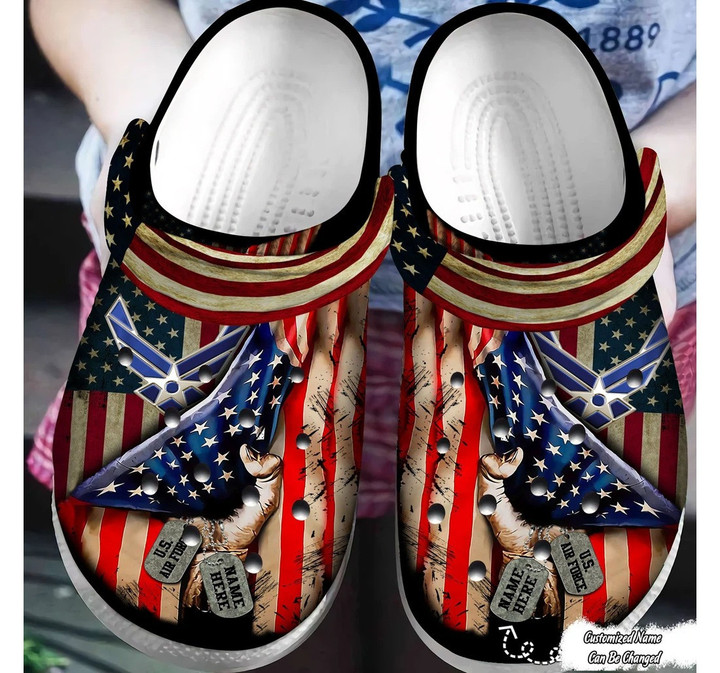 Personalized American Dog Tag Air Force Crocs Clogs Shoes For Men, Air Force Crocs for Dad