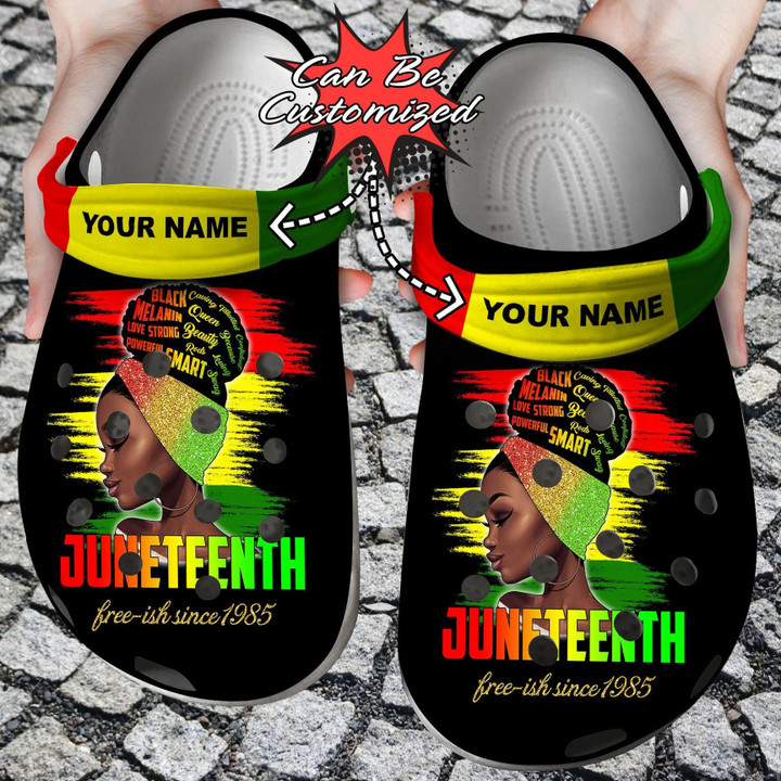 Personalized Black Queen Juneteenth Freedom Day Since 1985 Crocs Clog Shoes for Women