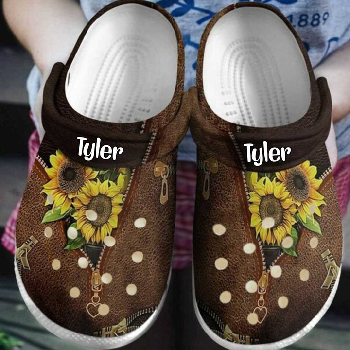 Customized Sunflowers Leather Zipper Hippie Girl Crocs Clog Shoes for Sunflowers Lovers