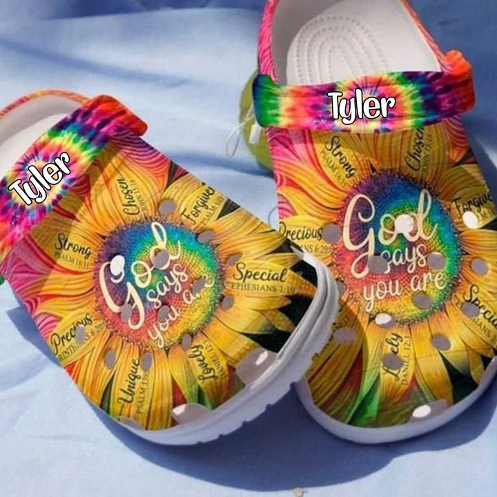 Customized God Says you are Crocs Clog Shoes Hippie Sunflowers for Women and Men