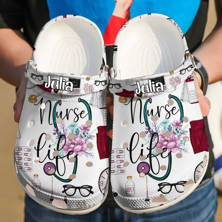 Customized Love Nurse Life Crocs Clog Shoes for Nurse Women, Peace Love Nursing Crocs Shoes