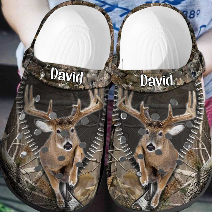 Custom Deer Hunting Forest Zipper Pattern Crocs Clog Shoes for Deer Hunter Crocs for Men