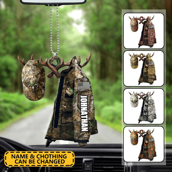 Personalized Camo Hunting Clothes Car Hanging Ornament, Flat Acrylic Car Decor Ornament, Gift for Hunters