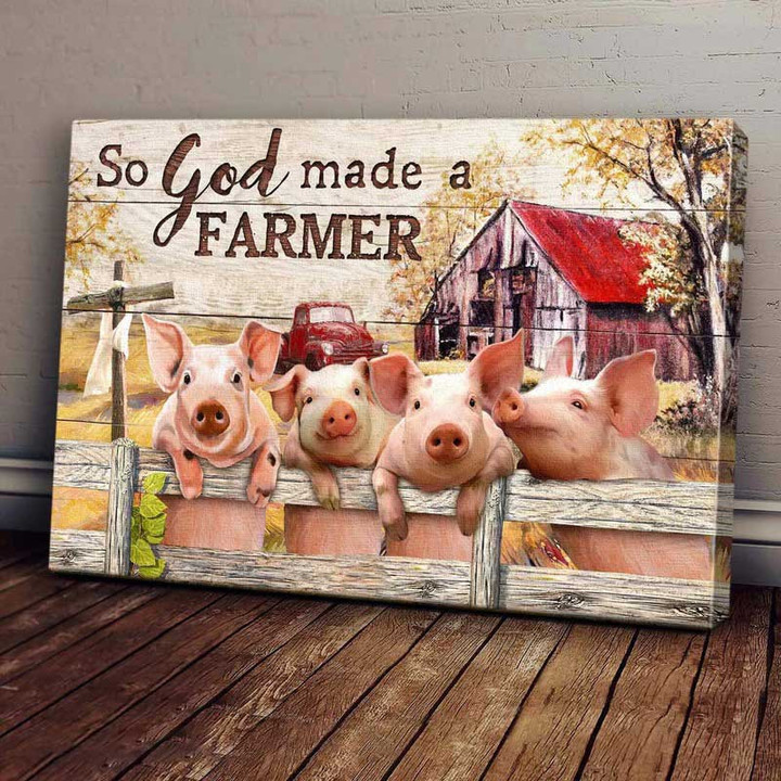 Pig on a Farm Painting, So God made a Farmer - Jesus Landscape Canvas Prints, Farmhouse Wall Art