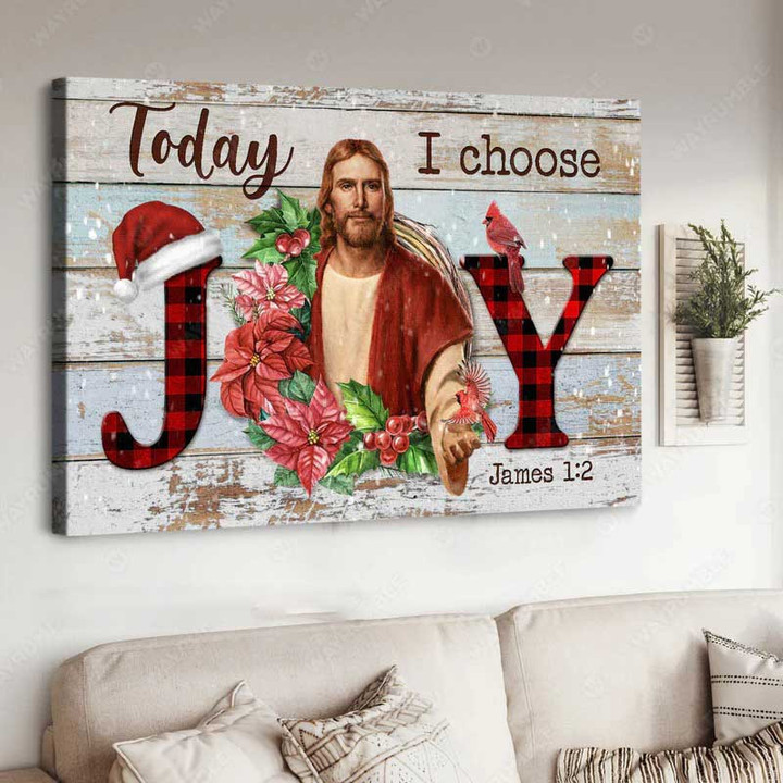 Poinsettia Flower Wreath, Jesus Christmas vibe, Today I choose joy - Jesus Landscape Canvas Prints