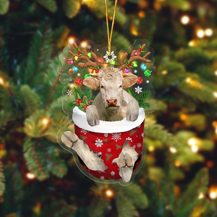 Dilypod Charolais In Pocket Christmas Ornament Flat Acrylic Farmhouse Ornament