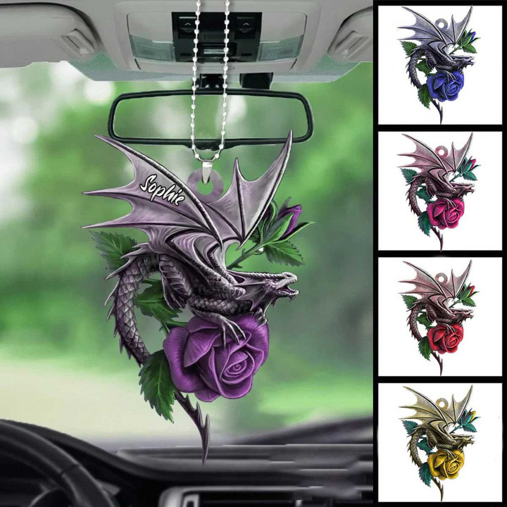 Dragon With Rose Personalized Dragon Ornament Gift For Dragon Lovers