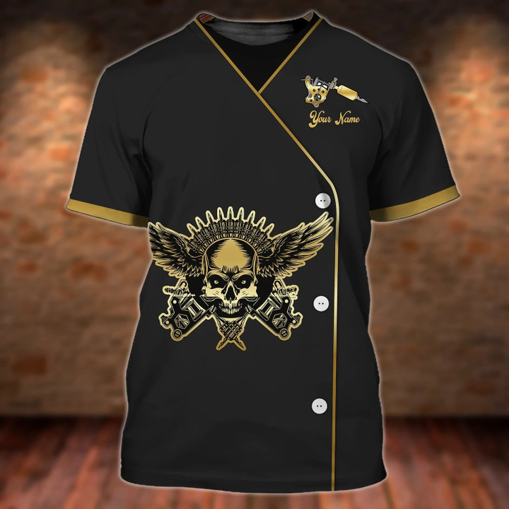 Custom Black Tattoo Skull T Shirt, 3D Print On Shirt With Tattoo Design, Tattoo Lover Gifts