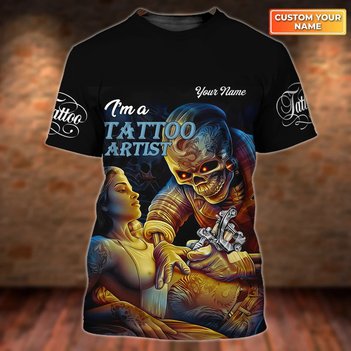Personalized 3D All Over Print Tattoo Artist T Shirt For Men Women Tattoo Shop Uniform Skeleton Tattoo Tshirt