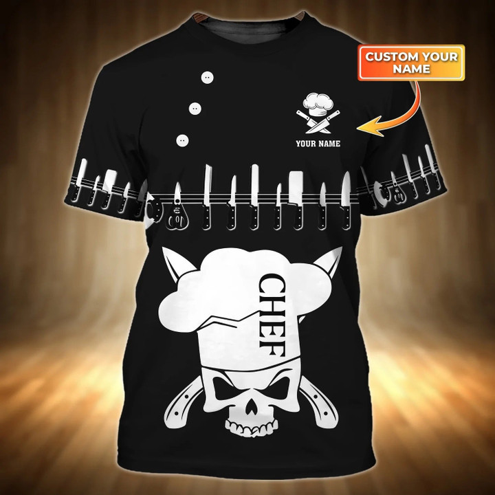 Skull Chef 3D Print On Shirt, Personalized With Name Skull Master Chef Men Shirt, Best Gift For Chef
