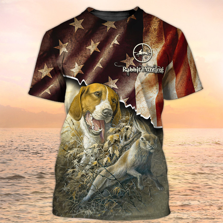 Rabbit hunting with Beagle American Flag Shirts, Hunting Tshirt, Rabit HunterTshirts
