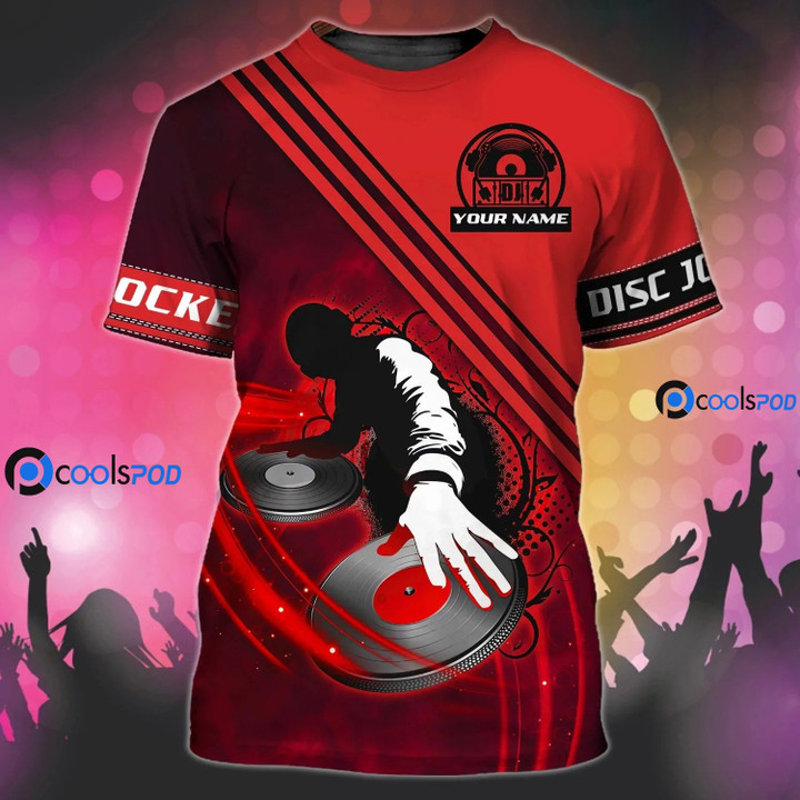 Personalized Red DJ Shirt, 3D DJ Tshirt For Men Women, Night Party Music Shirt, Bar Club Uniform