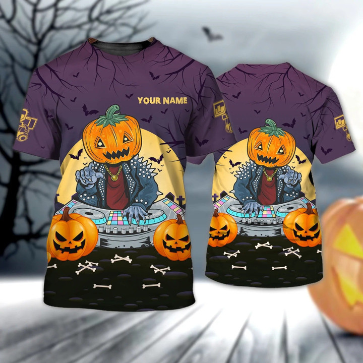 Custom Skull DJ Shirt, Skull DJ Party 3D All Over Print Tshirt Men Women, Funny Halloween DJ Gift
