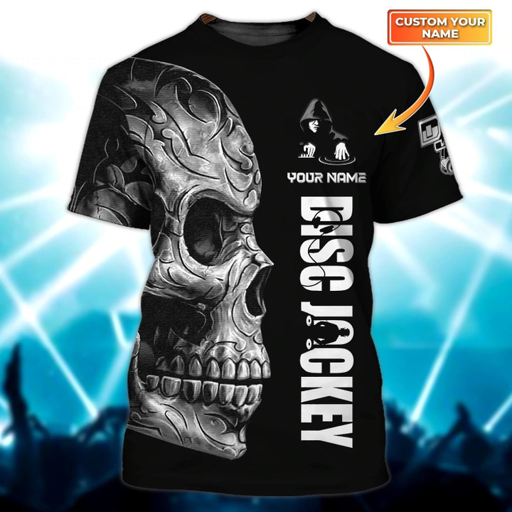Custom Name 3D Full Print Skull Disc Jockey Tee Shirt For Him, To My Dj Boy Shirt, Skull Shirt For Musican