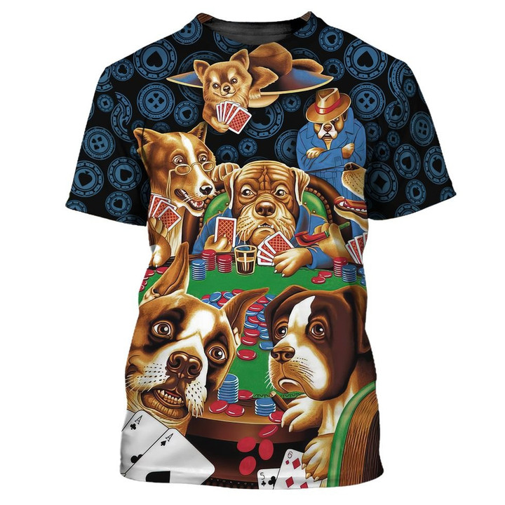 Poker Dogs 3D Tshirt, Funny Dog All Over Printed Shirt, Poker Shirt