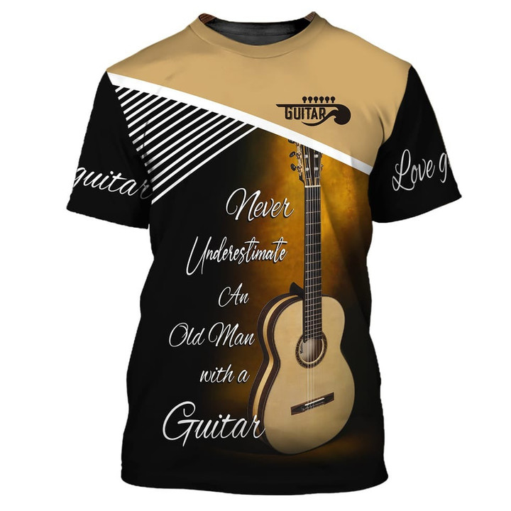 Old Man With Guitar 3D Shirt, Love Guitar T Shirt, Men's Guitarist Shirt