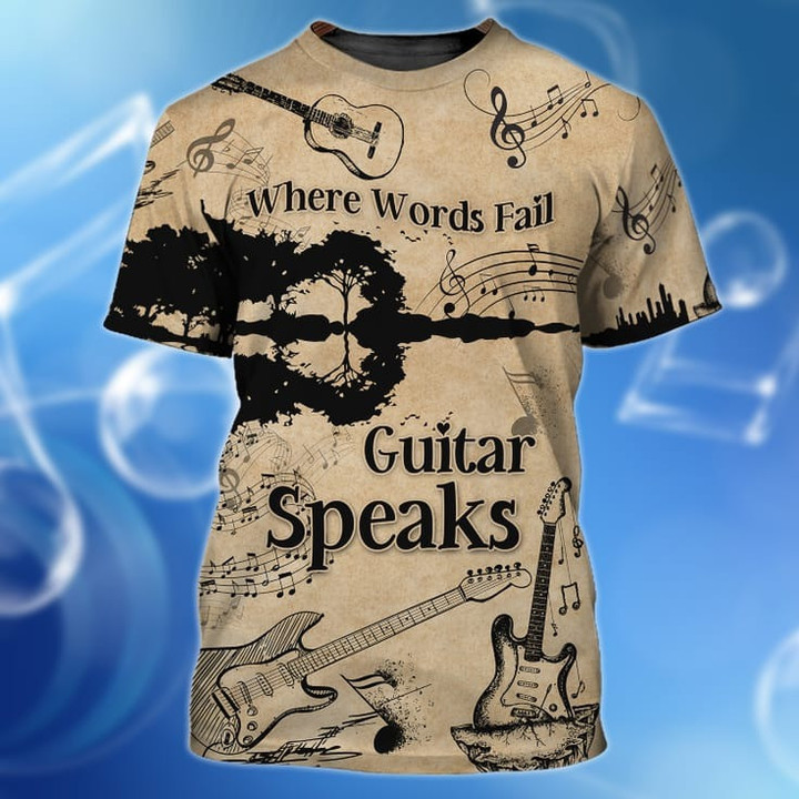 3D Guitar T Shirt, Where Words Fail Guitar Speak, Guitar Lover Shirt, Guitarist Tshirt