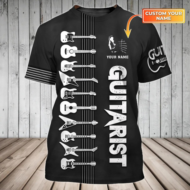 Custom Black Guitarist Shirt, Guitar 3D Print On Shirt, Guitar Lover Gifts