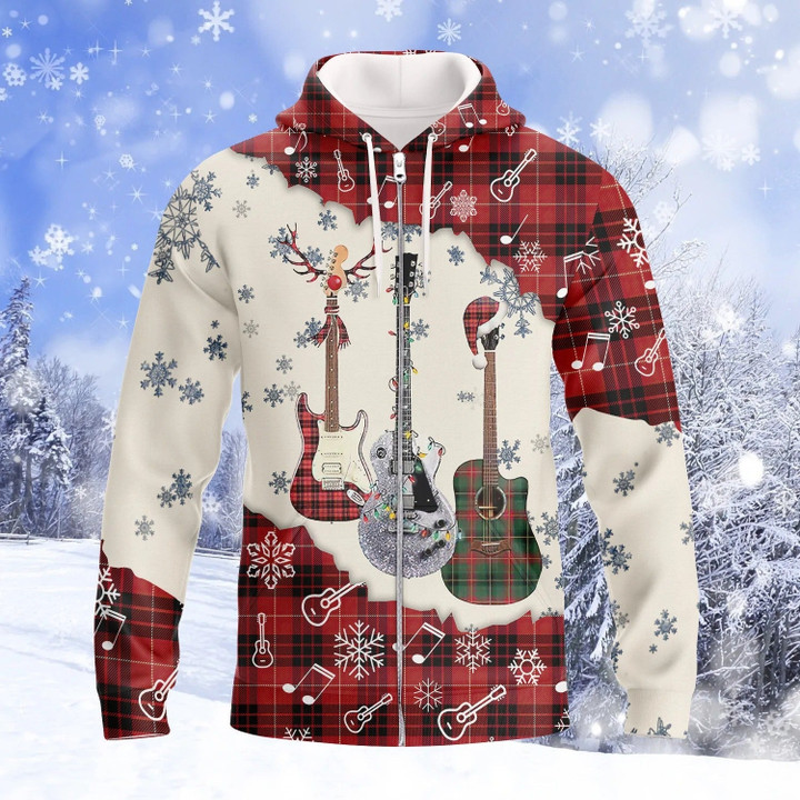 3D All Over Print Guitar Snow Hoodie Men Women, Guitar Hawaiian Shirt Shirt Sleeve, Christmas Gift For Guitarist