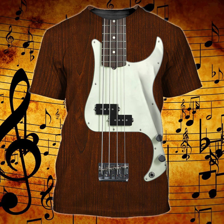 Bass Guitar 3D All Over Printing T Shirt For Guitar Lover, Best Quality Sublimation Shirts For Bass Guitar Men