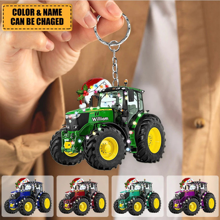 Personalized Tractor Keychain for Farmer, Gift for Dad Tractor Acrylic Keychain