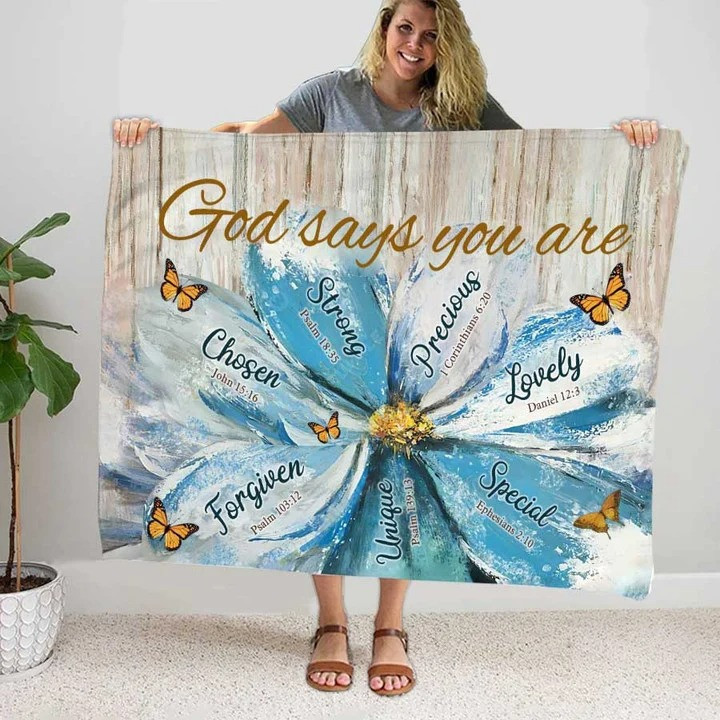 Colorful Butterfly Daisy Blanket, God Says You Are Jesus Fleece Blanket for Daisy Lovers