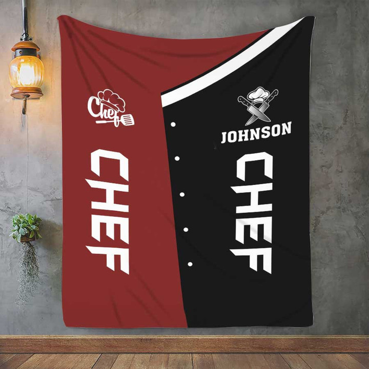 Personalized Chef Uniform Background Blanket for Master Chef, Custom Name Chef Blanket for Dad