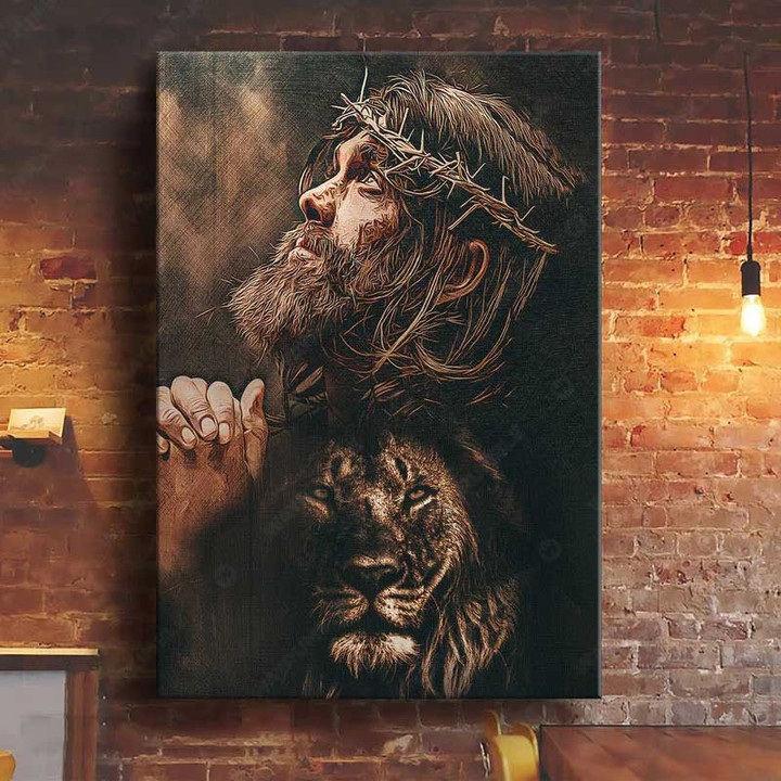 Living Room Artwork, Jesus painting, Lion of Judah, Crown of Thorn - Jesus Portrait Canvas Prints