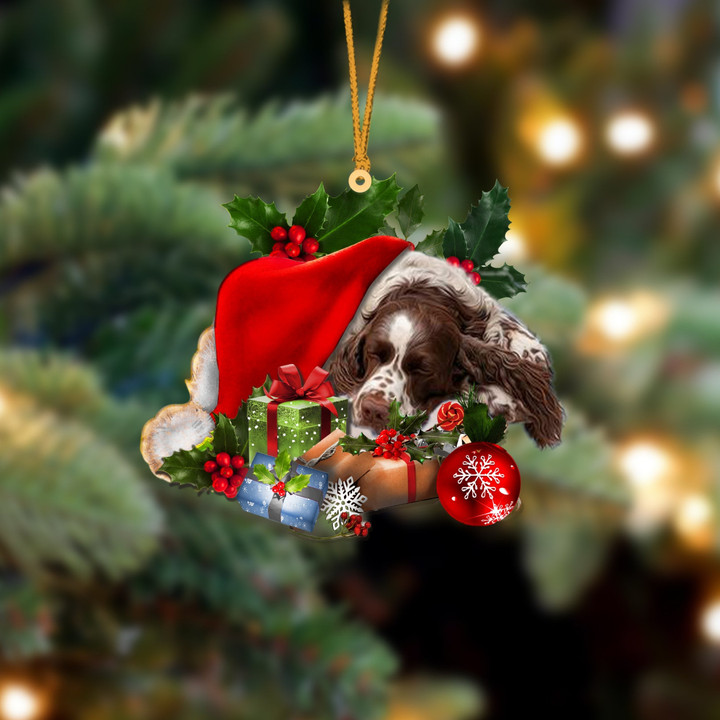 English Springer Spaniel Sleeping In Hat Christmas Ornament Two Sided